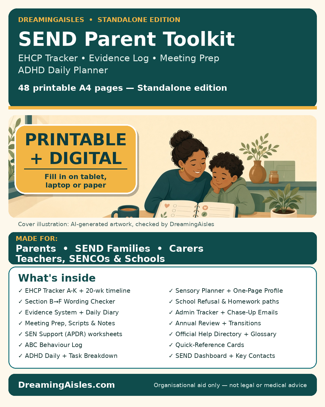 SEND Parent Toolkit printable and fillable PDF cover with EHCP tracker, evidence log and meeting planner for parents in England