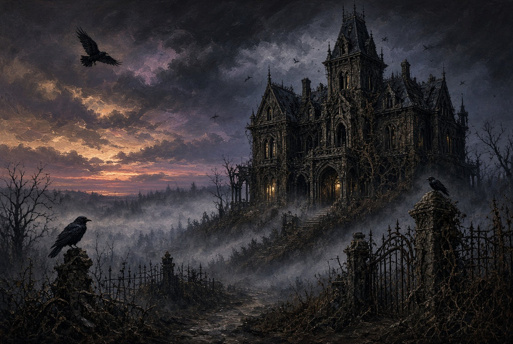 Gothic Halloween printable wall art bundle – haunted landscape print preview