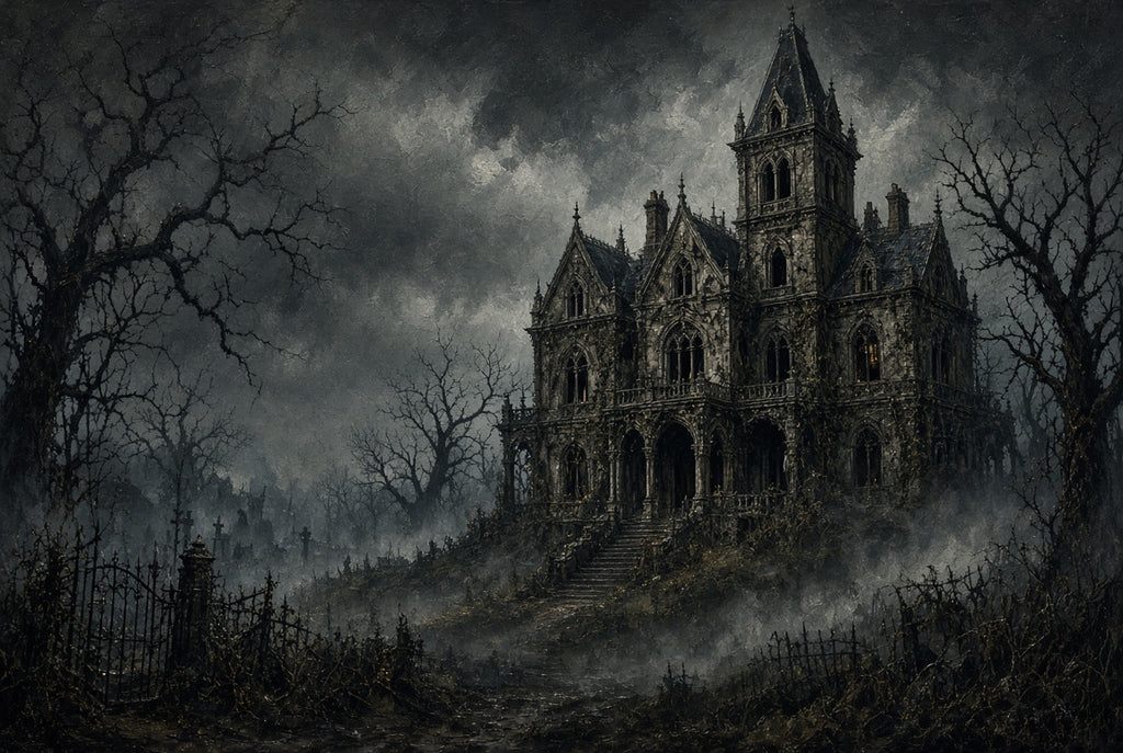 Gothic Halloween printable wall art bundle – haunted landscape print preview 2