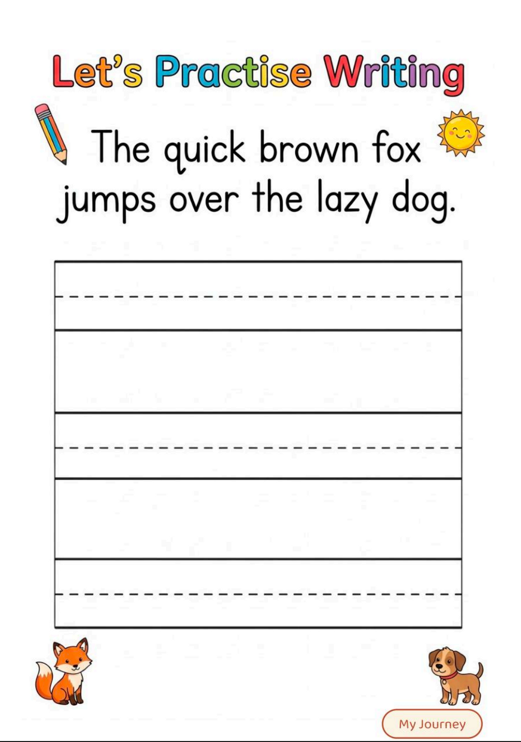 Let's Practise Writing printable handwriting practice page with guide lines for children