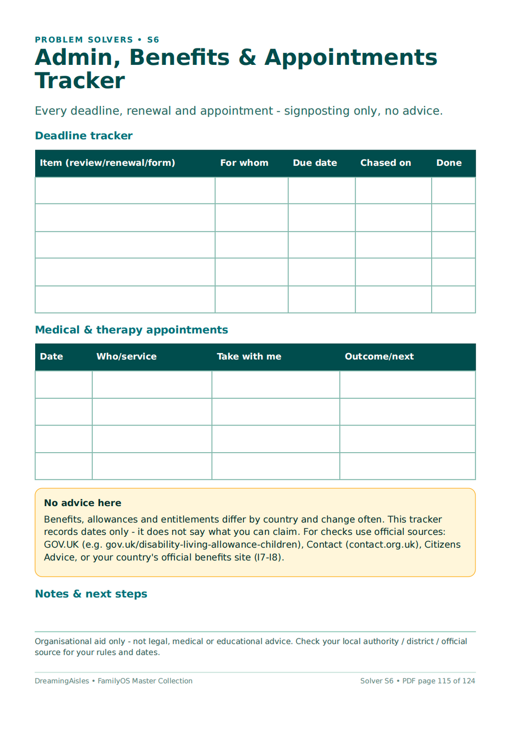FamilyOS Master Collection|Digital Fillable annd Printable | Family & SEND Planner PDF, 124 Pages