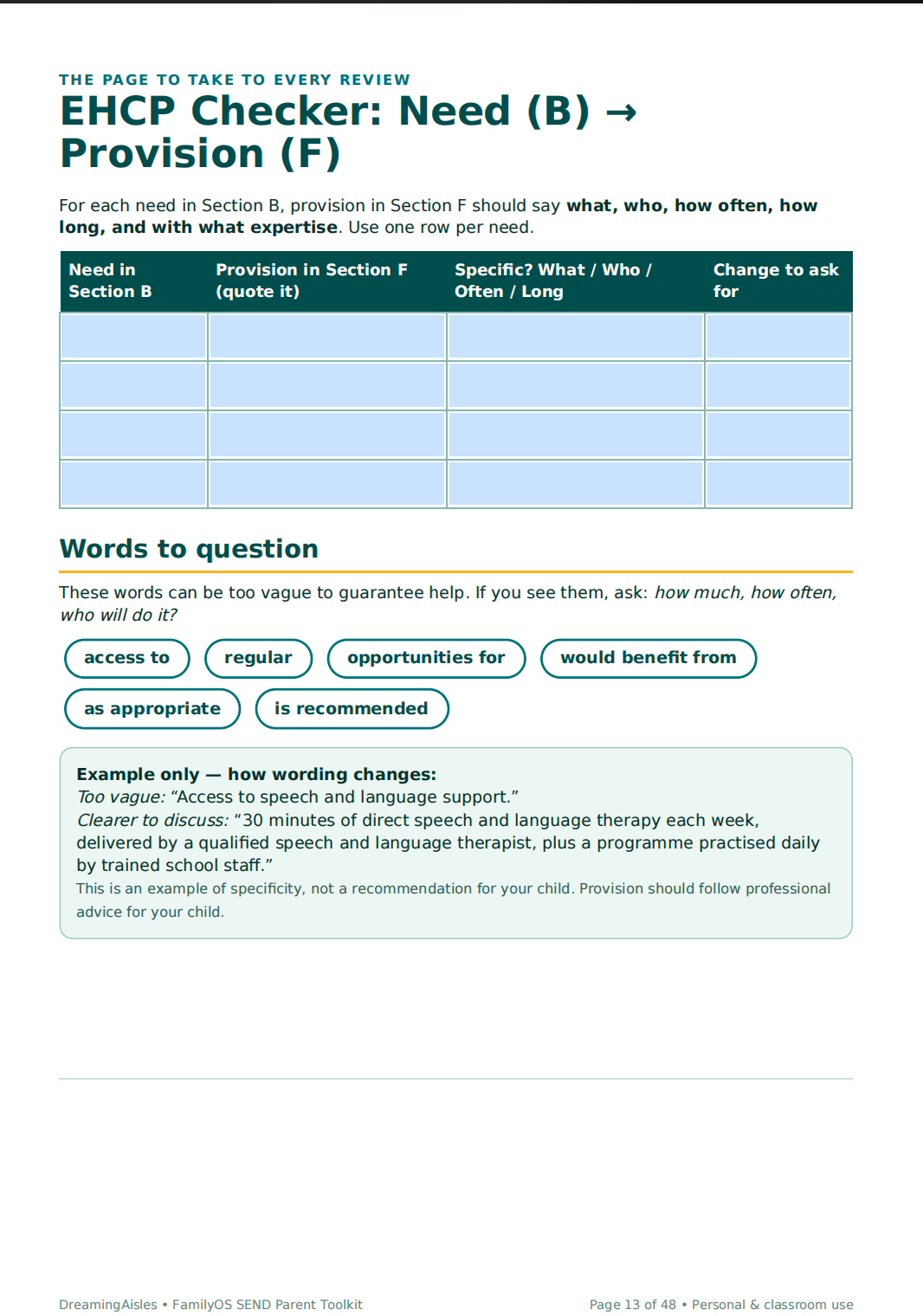 SEND Parent Toolkit | EHCP Tracker, Evidence Log & Meeting Planner — Fillable & Printable PDF