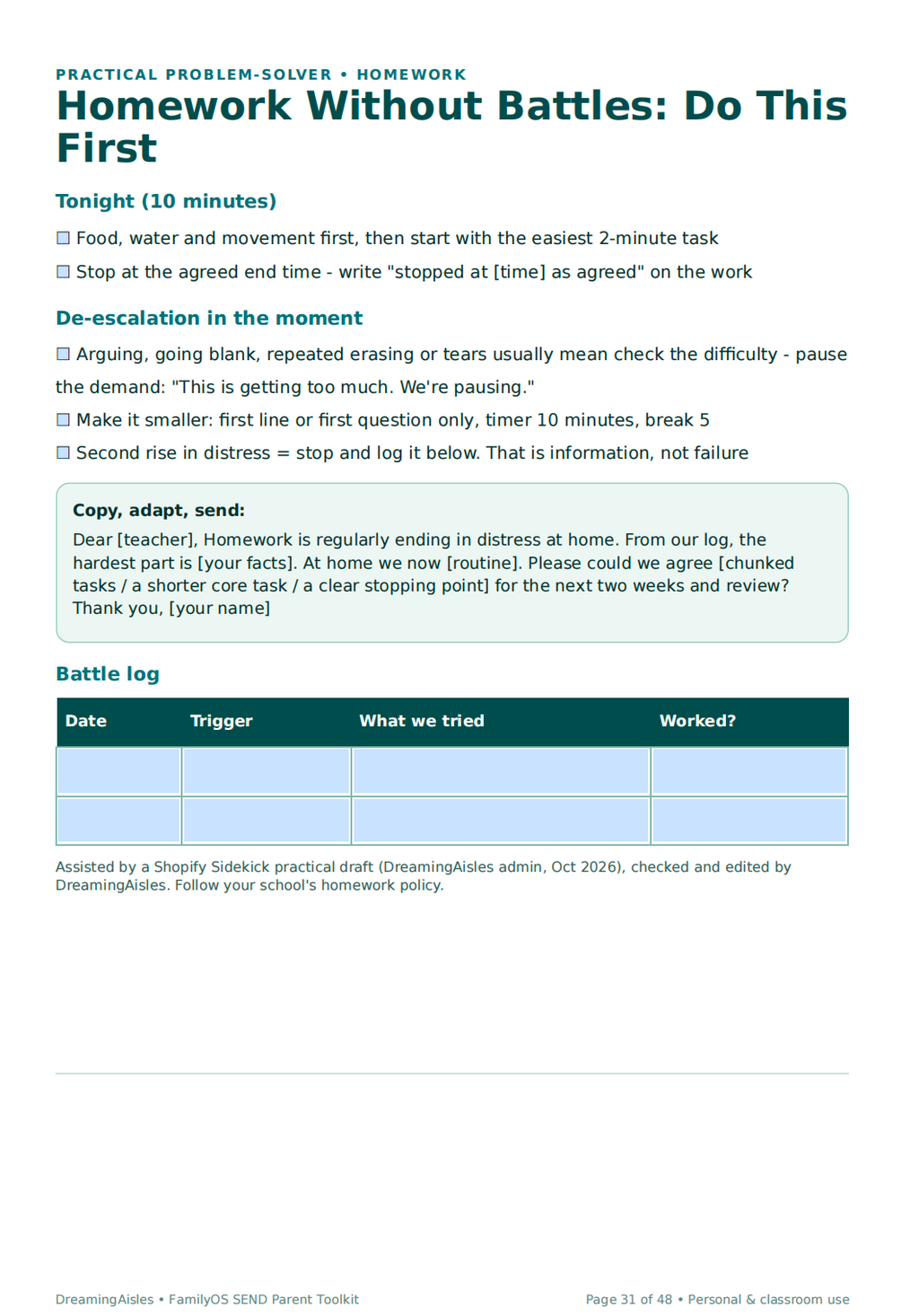 SEND Parent Toolkit | EHCP Tracker, Evidence Log & Meeting Planner — Fillable & Printable PDF
