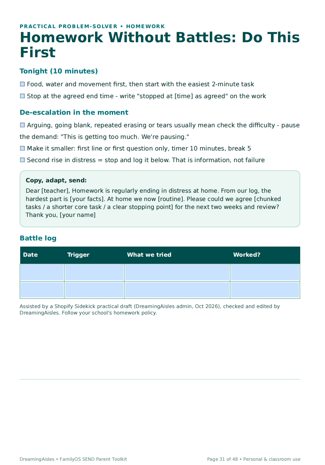 SEND Parent Toolkit | EHCP Tracker, Evidence Log & Meeting Planner — Fillable & Printable PDF