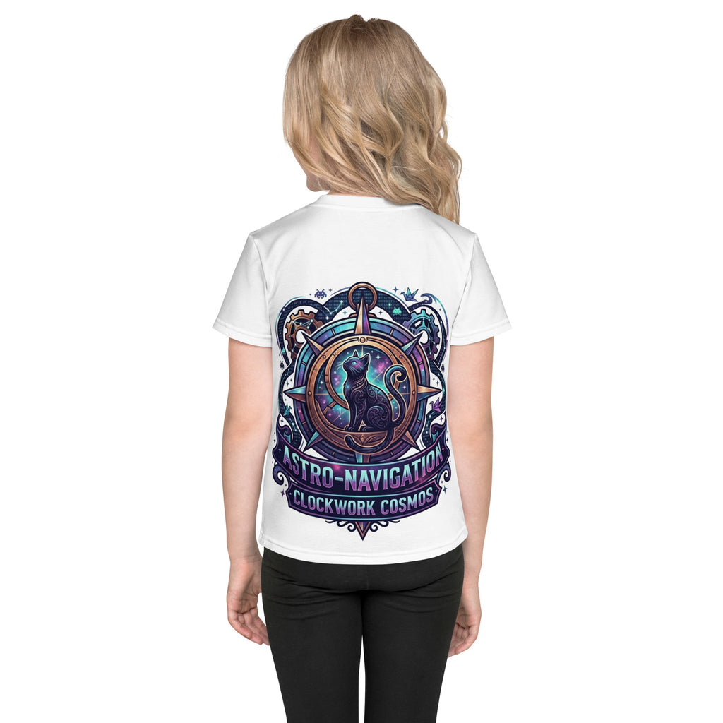 Steampunk Cosmic Black Cat Kids T-Shirt | Clockwork Cosmos Tee — product image 12