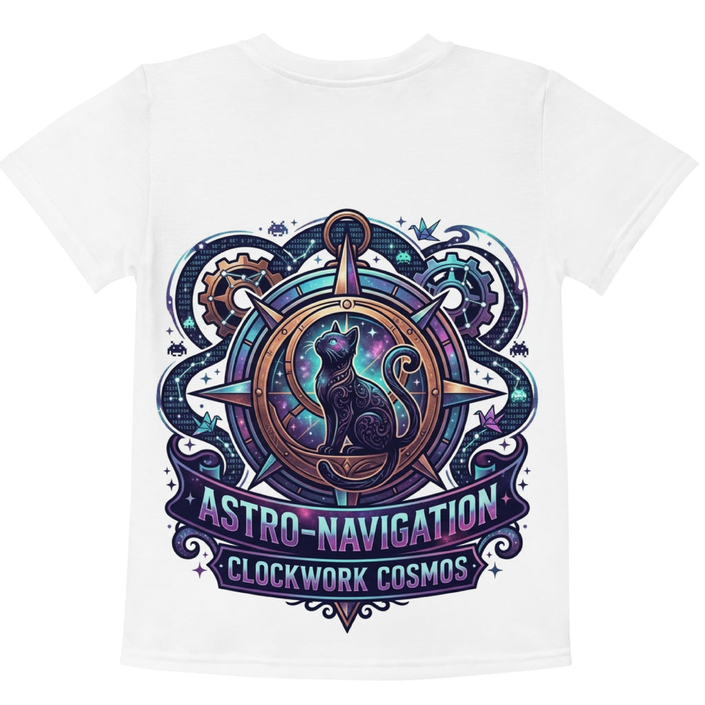 Steampunk Cosmic Black Cat Kids T-Shirt | Clockwork Cosmos Tee — product image 11