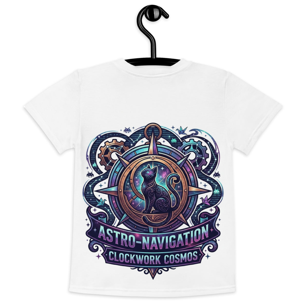 Steampunk Cosmic Black Cat Kids T-Shirt | Clockwork Cosmos Tee — product image 9