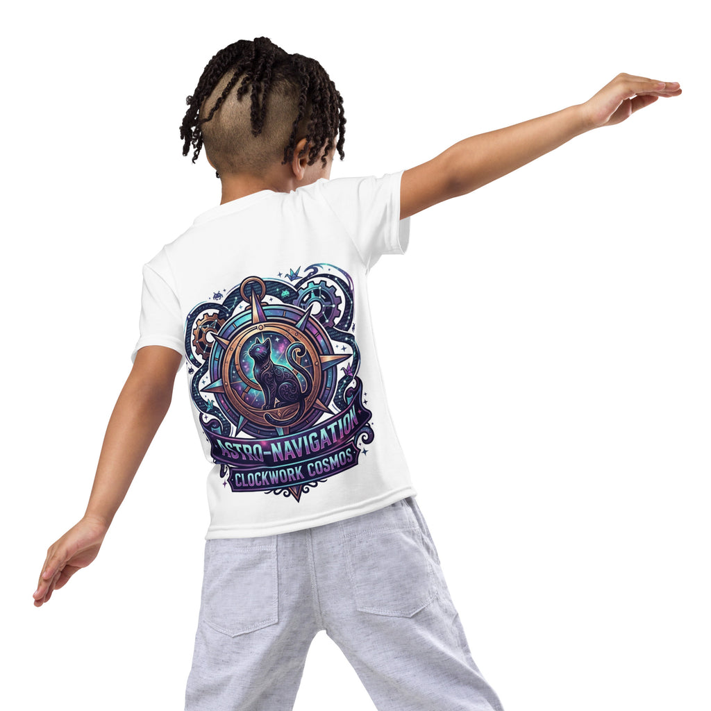 Steampunk Cosmic Black Cat Kids T-Shirt | Clockwork Cosmos Tee — product image 4