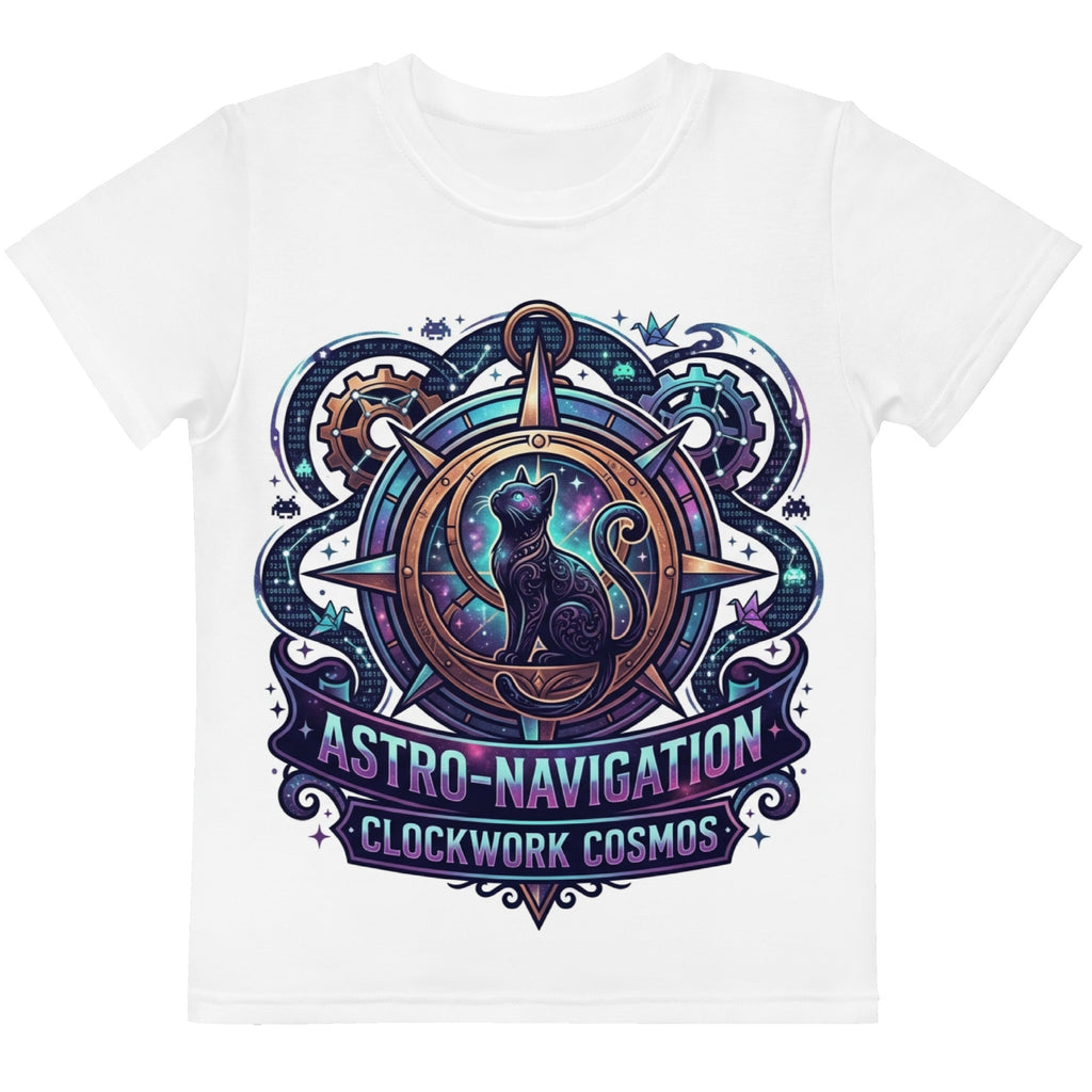 Steampunk Cosmic Black Cat Kids T-Shirt | Clockwork Cosmos Tee — product image 10