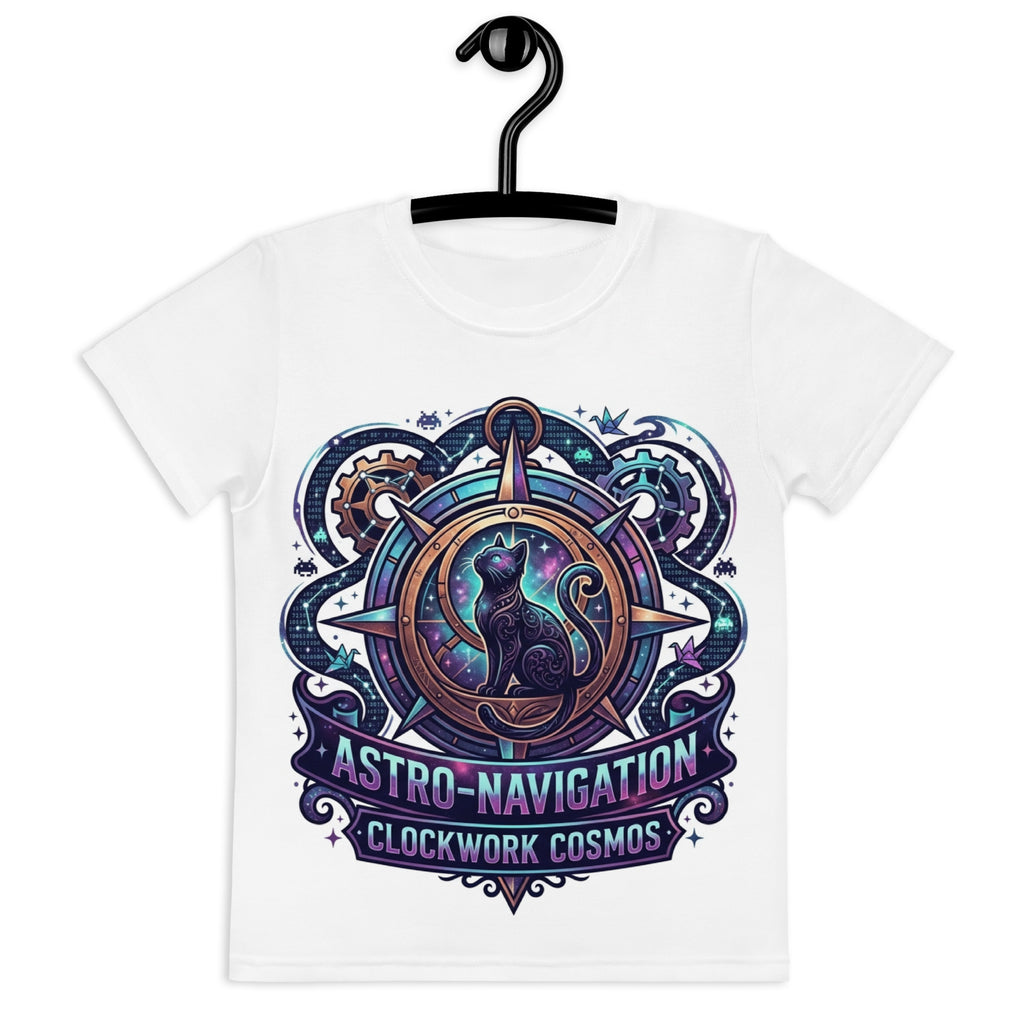 Steampunk Cosmic Black Cat Kids T-Shirt | Clockwork Cosmos Tee — product image 8