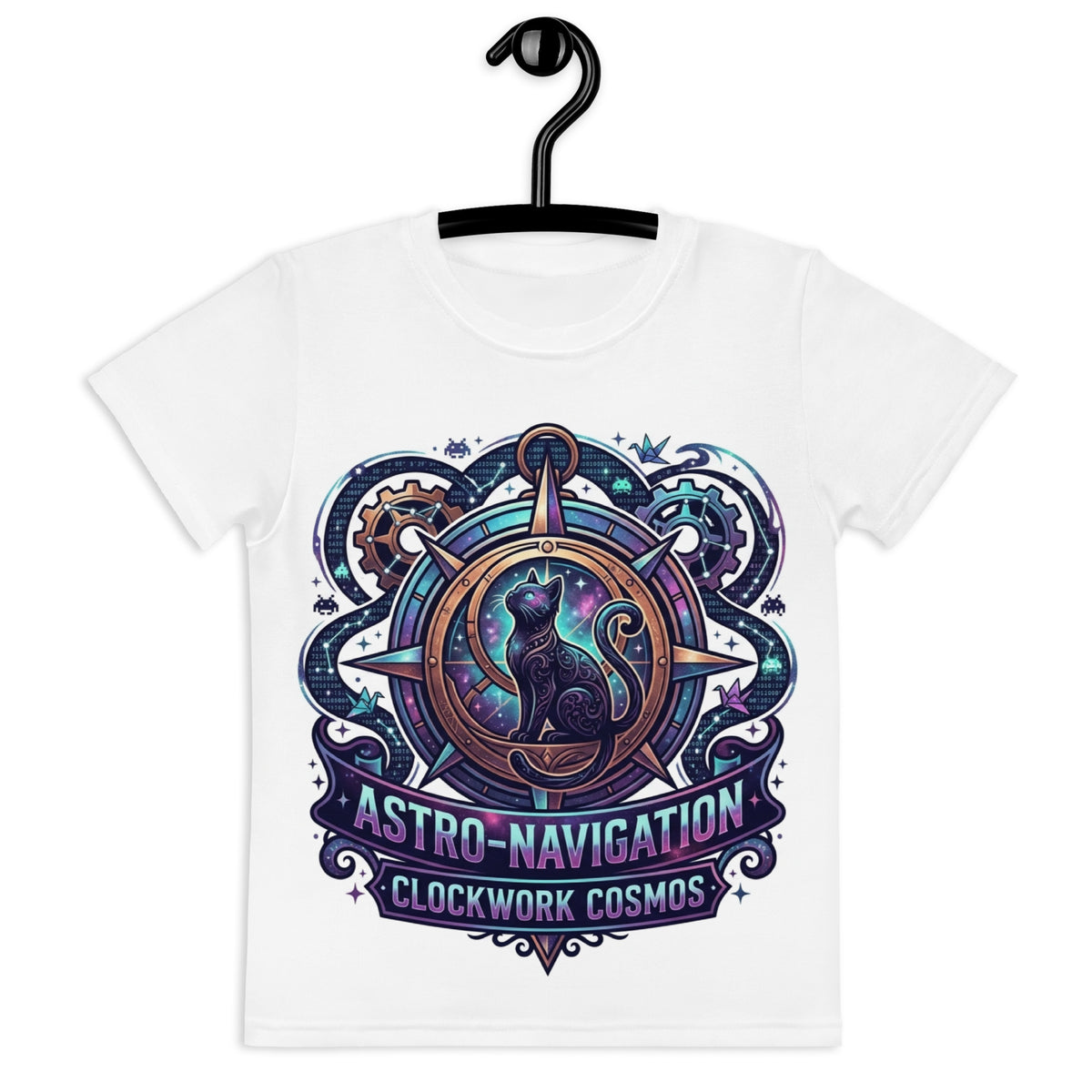 Steampunk Cosmic Black Cat Kids T-Shirt | Clockwork Cosmos Tee — product image 8