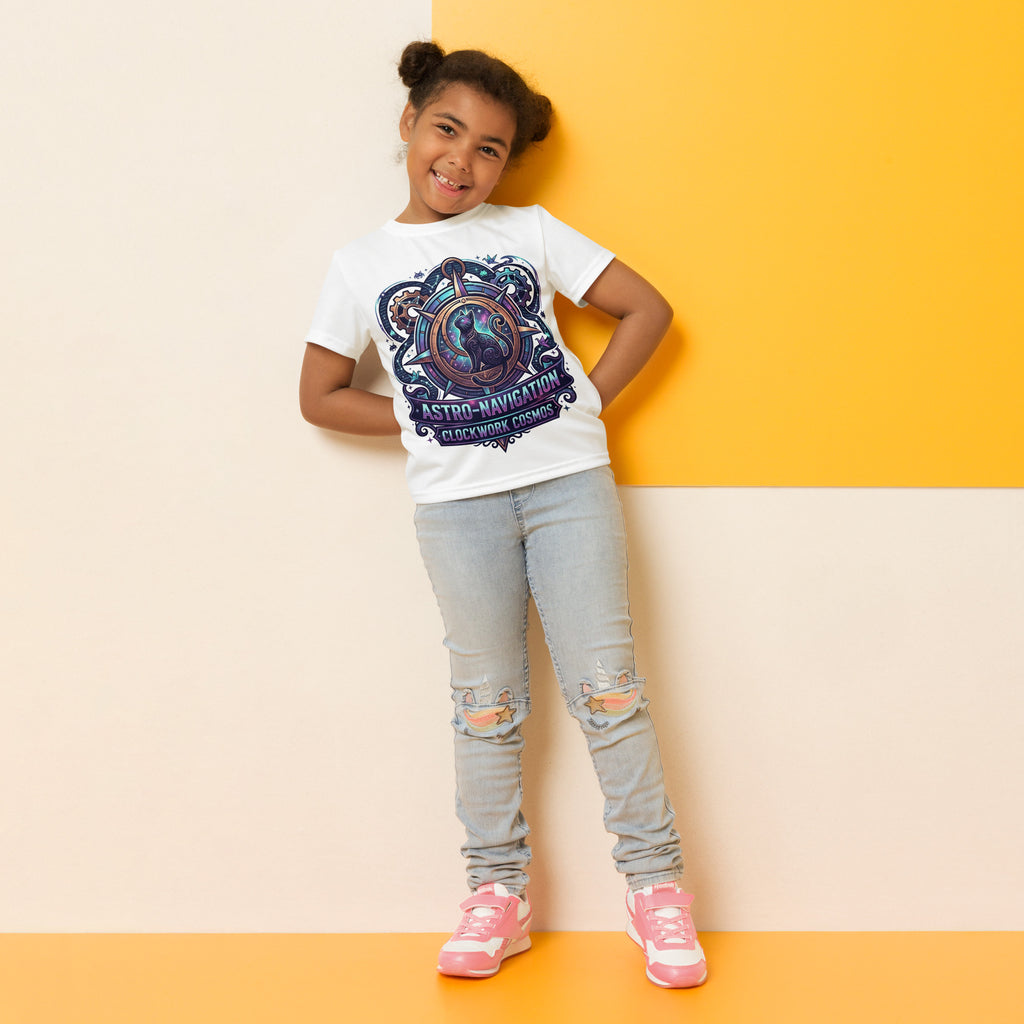 Steampunk Cosmic Black Cat Kids T-Shirt | Clockwork Cosmos Tee — product image 2