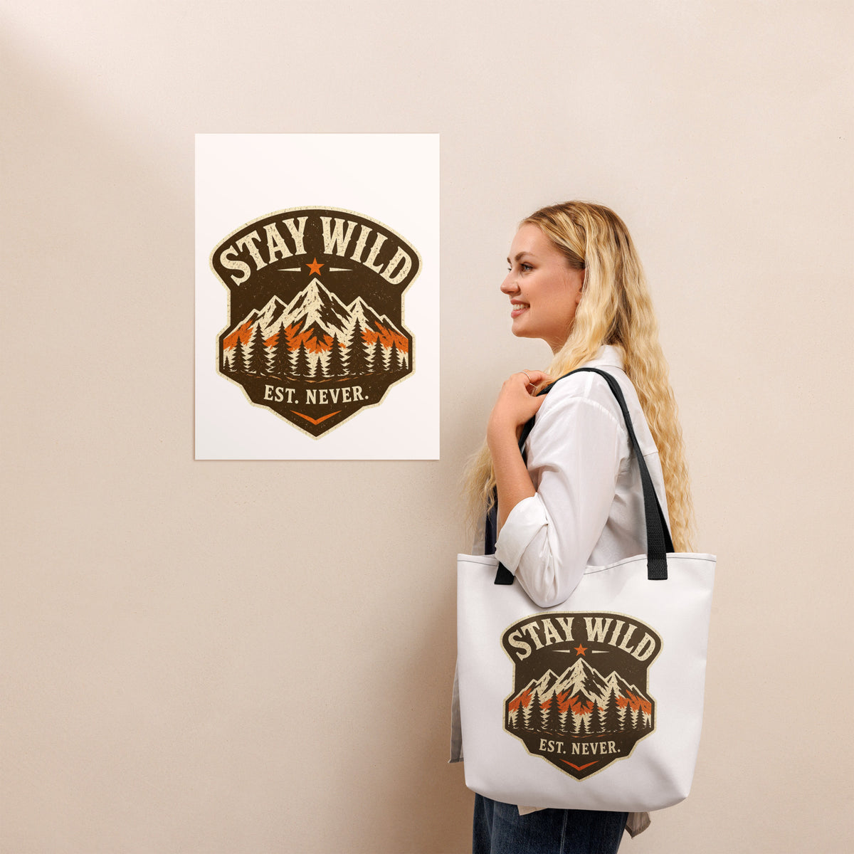 Stay Wild Vintage Mountain Art Print Tote Bag — product image 2