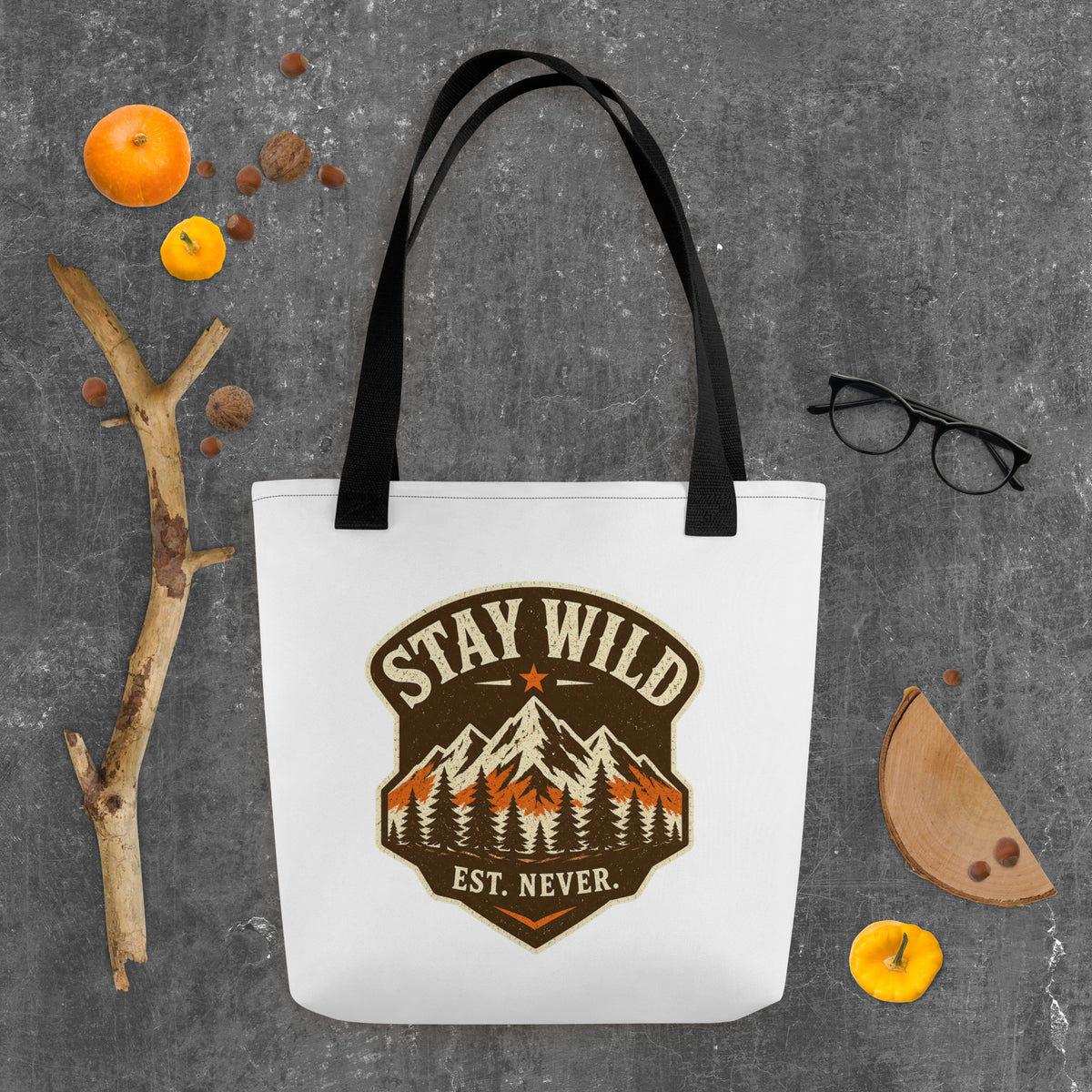 Stay Wild Vintage Mountain Art Print Tote Bag — product image 1