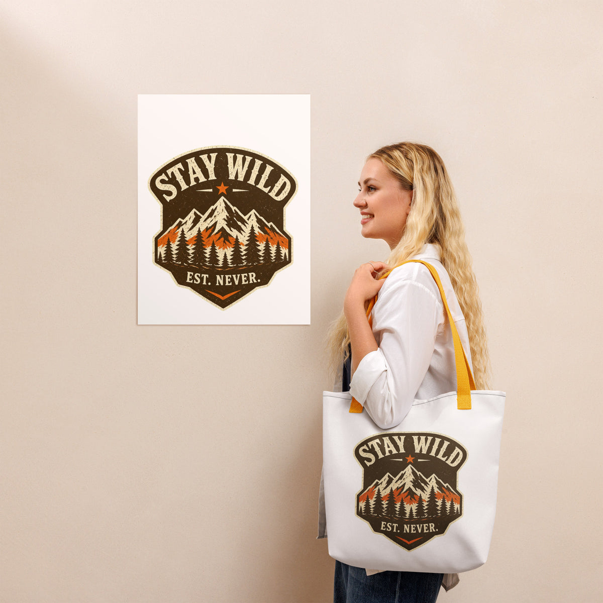 Stay Wild Vintage Mountain Art Print Tote Bag — product image 4