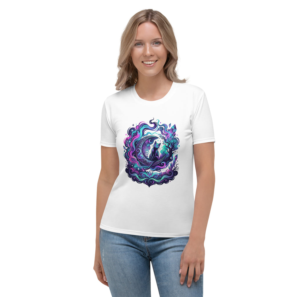 Neon Cosmic Black Cat T-Shirt | Celestial Gothic Halloween Tee — product image 11