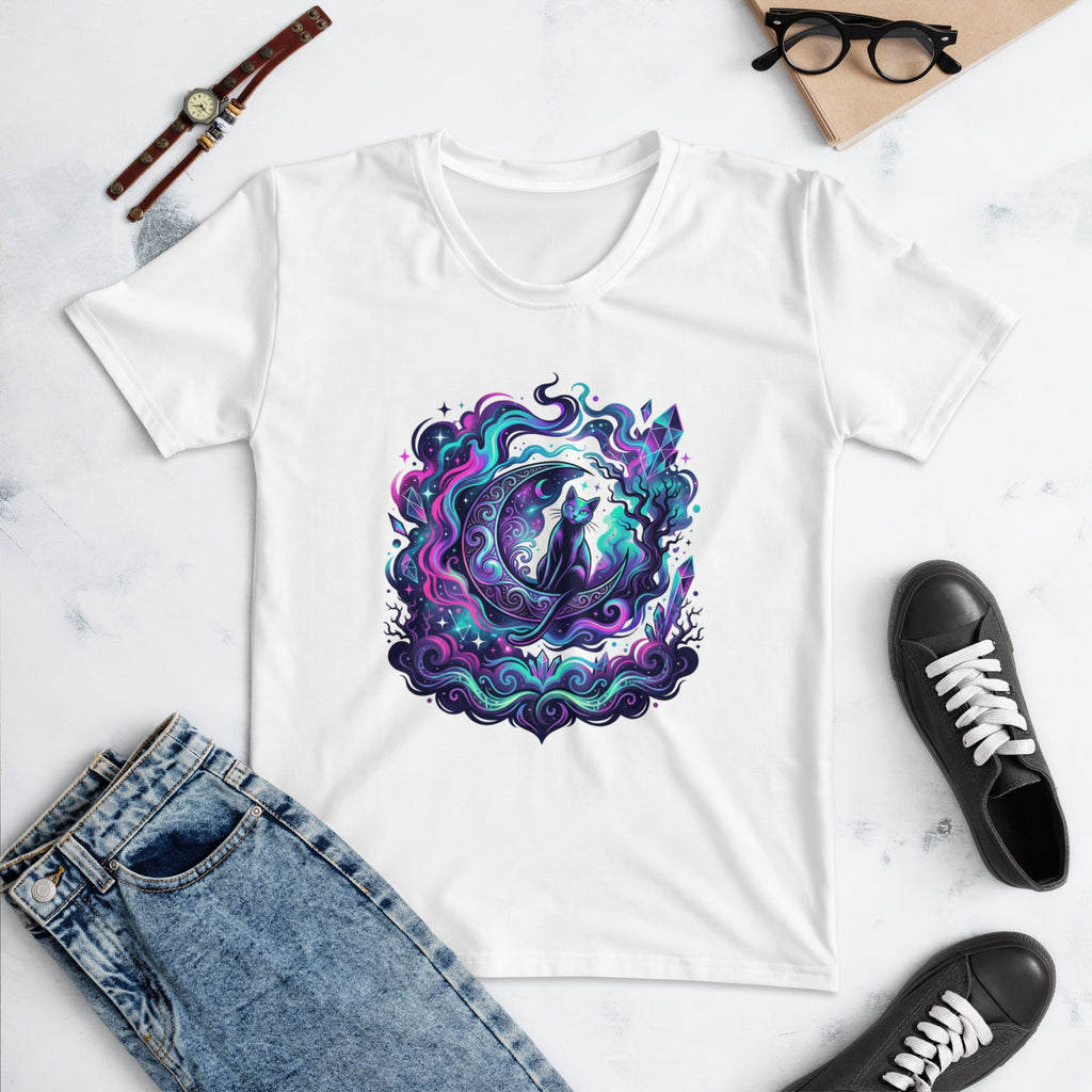 Neon Cosmic Black Cat T-Shirt | Celestial Gothic Halloween Tee — product image 5