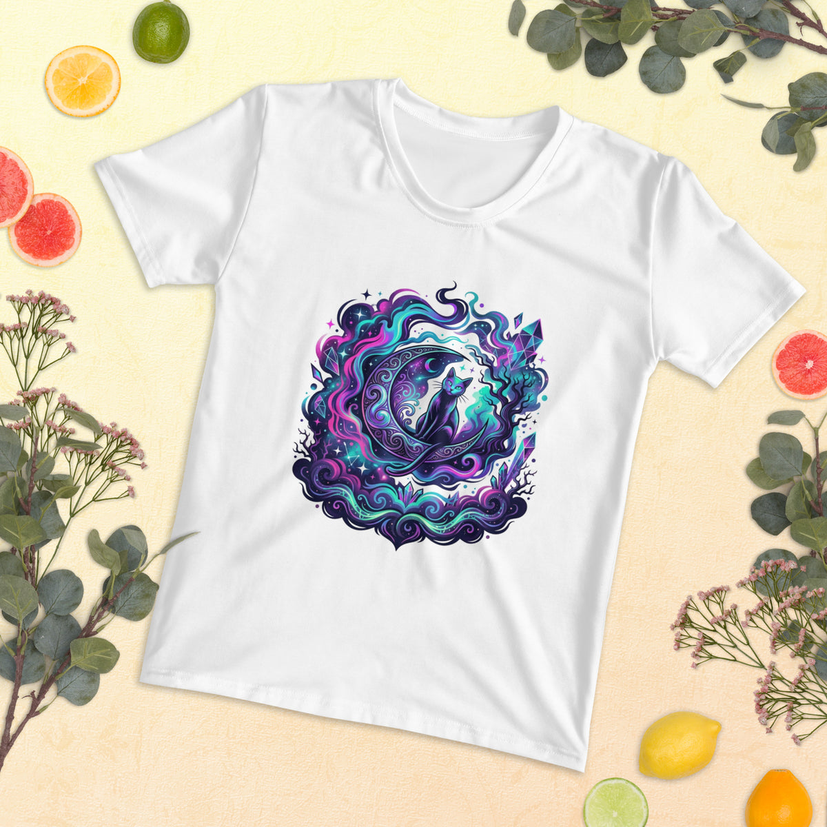 Neon Cosmic Black Cat T-Shirt | Celestial Gothic Halloween Tee — product image 20