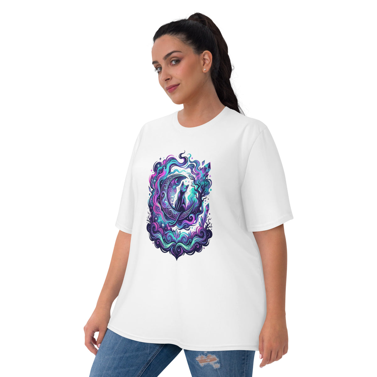 Neon Cosmic Black Cat T-Shirt | Celestial Gothic Halloween Tee — product image 17