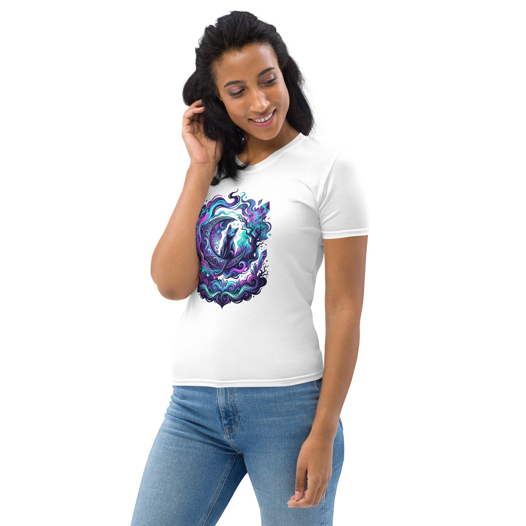Neon Cosmic Black Cat T-Shirt | Celestial Gothic Halloween Tee — product image 10