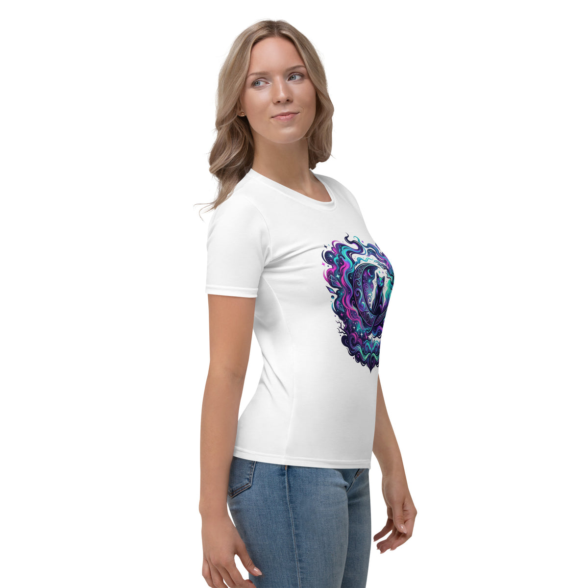 Neon Cosmic Black Cat T-Shirt | Celestial Gothic Halloween Tee — product image 14