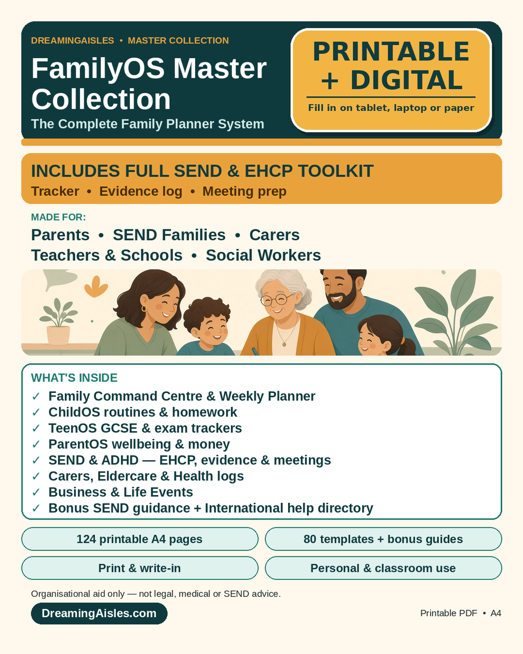 FamilyOS Master Collection printable and digital fillable family and SEND planner PDF cover