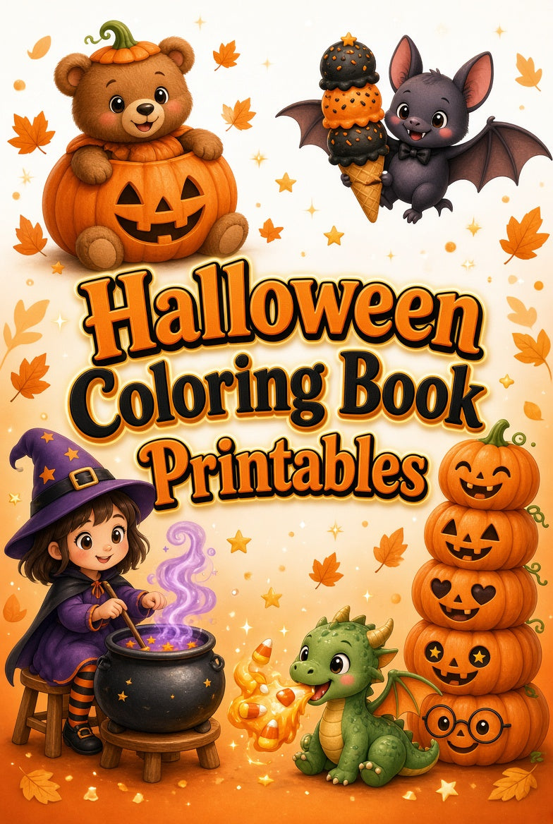 Halloween printable coloring book PDF for kids 4-10 – cover image (Halloween colouring book for kids)