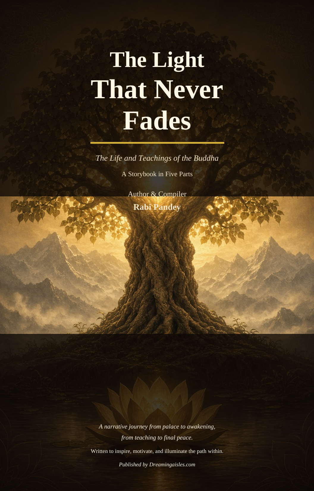 The Light That Never Fades ebook cover — The Life and Teachings of the Buddha, a storybook by Rabi Pandey