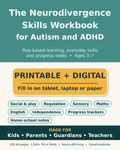 The Neurodivergence Skills Workbook for Autism and ADHD cover – fillable and printable A4 PDF, ages 3–7
