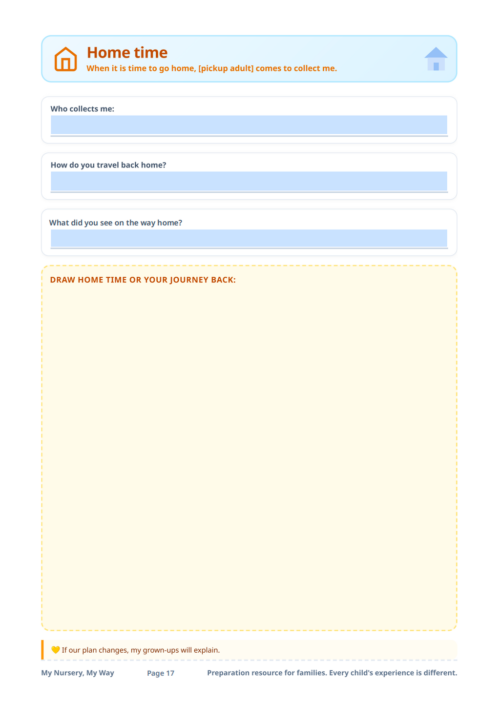 Starting nursery printable kit page 17: home time routine