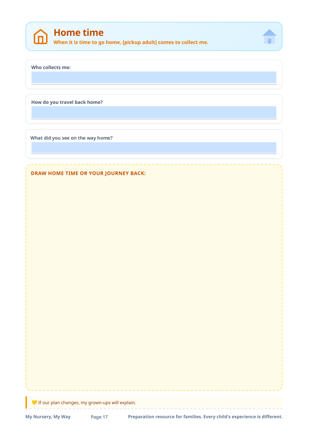 Starting nursery printable kit page 17: home time routine