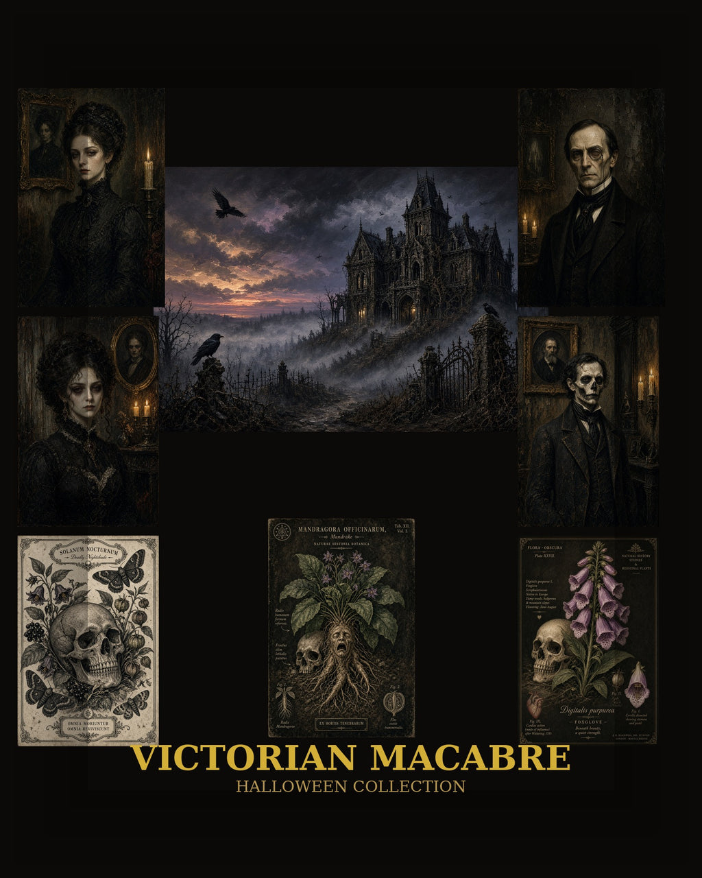 Gothic Halloween printable wall art bundle, Victorian dark academia print – preview 2