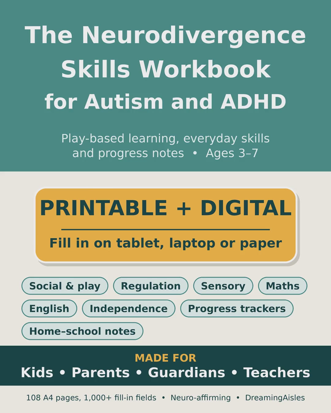 5-second flip-through of 12 pages from the Neurodivergence Skills Workbook for Autism and ADHD