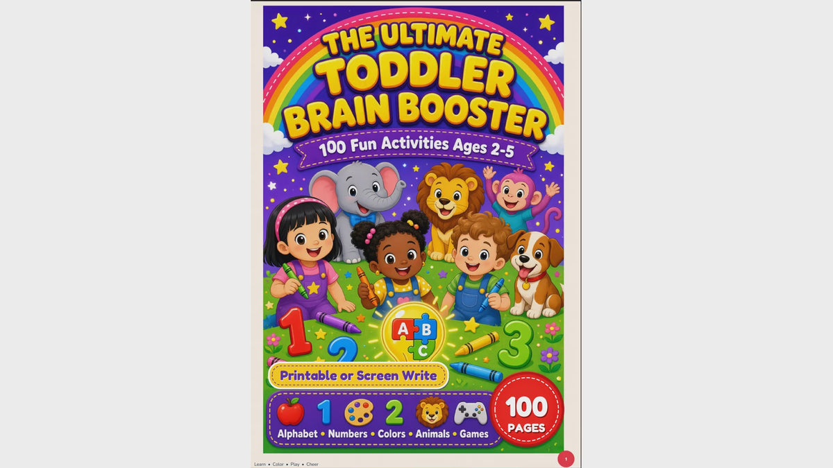 The Ultimate Toddler Brain Booster | 100-Page Printable or Screen-Write Workbook, Ages 2-5