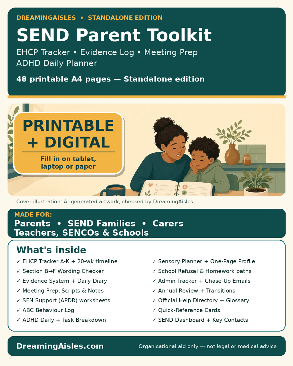 SEND Parent Toolkit printable and digital fillable PDF cover for parents, SEND families, carers and teachers